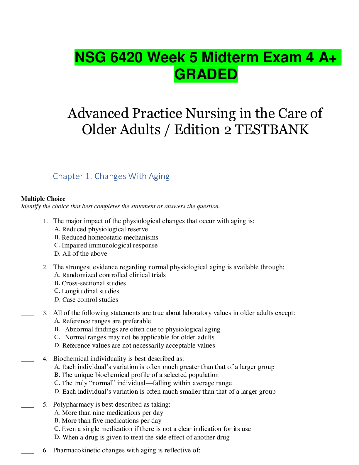 Preview image for NSG 6420 Week 5 Midterm Exam 4 A+ GRADED